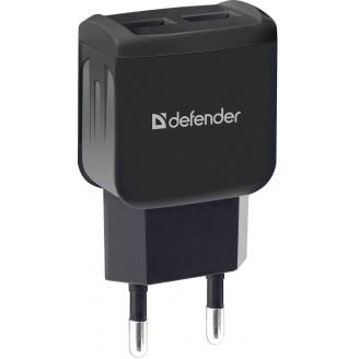 Мережевий зарядний пристрій Defender EPA-13 Black, 2xUSB, 5V/2.1A, package (83840) (6505075)