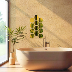 Зеркальный декор акриловый самоклеющийся Sticker Wall 85x95 мм 12 шт Золотистый (SW-00002516) Обухов