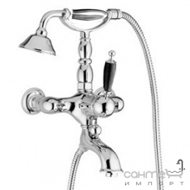 Смеситель для ванны с душевой лейкой и подставкой Bugnatese Oxford OXCR6300 ceramic хром/ручка белая керамика