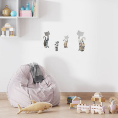 Дзеркальний декор акриловий самоклеючий Sticker Wall Котики 4 шт Сріблястий (SW-00002494) Ромни
