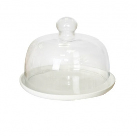 Тортівниця порцелянова зі скляним ковпаком OLens 8030-321 20,1 см Білий