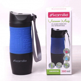 Термокухоль Kamille 380 мл з нержавіючої сталі Чорна / Синя КМ-2052A