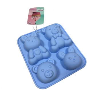 Силіконова форма для випічки S&T 3200-70 «Зайчик і ведмедик» 15х14х2,5 см Блакитний (23401)