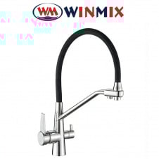 Смеситель для кухни рефлекторный Ухо Winmix Premium Velis REFLECTOR BLACK (Chr-021) с дополнительным краном под осмос, Польша