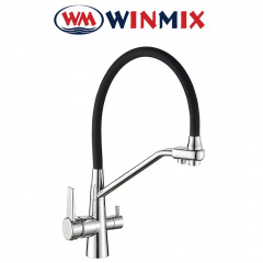 Рефлекторний змішувач для кухні Вухо Winmix Premium Velis REFLECTOR BLACK (Chr-021) з додатковим краном під осмос, Польща Шостка