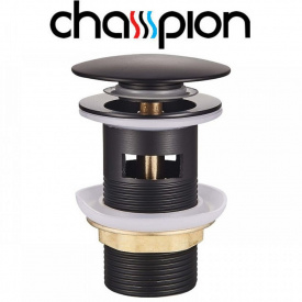 Донний клапан для умивальника з переливом Champion POP-UP-01 1 1/4" BLACK (черный) (кнопка)