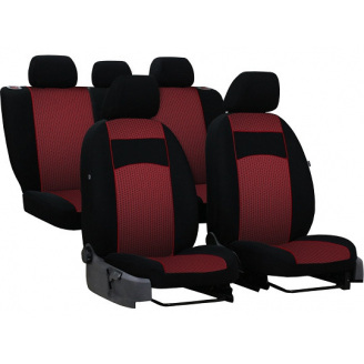 Авточехлы с автоткани Toyota Yaris 2005-2011 Pok-ter VIP с красной вставкой