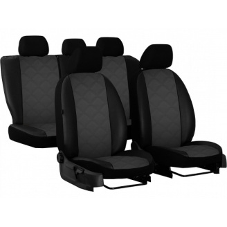 Авточехлы из экокожи Nissan Note 2004-2013 POK-TER ELIT Premium с серой вставкой