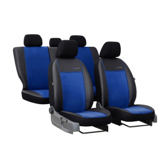 Авточехлы Peugeot 207 2006-2012 POK-TER Exclusive екокожа с синей вставкой алькантары
