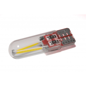 Светодиодная лампа StarLight T10 1 диод 12V COB 1W WHITE мультиполярная / стеклянная колба / печатная плата RED