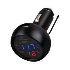 Автомобильные часы с термометром и вольтметром VST-706-5 в прикуриватель USB Black (3_00471) Київ