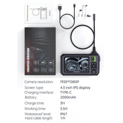 Эндоскоп с автомобильным монитором и насадки HD 4.3 К3 8 мм 1 м (H051159) Киев