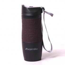 Термокружка Kamille 380 мл из нержавеющей стали Черная / Коричневая КМ-2052A