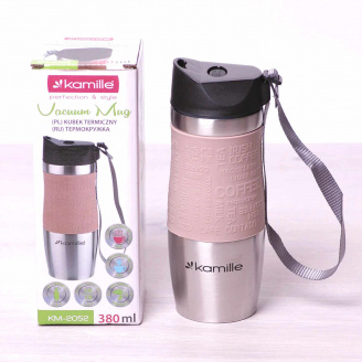 Термокружка Kamille 380 мл из нержавеющей стали Серебристая / Бежевая КМ-2052