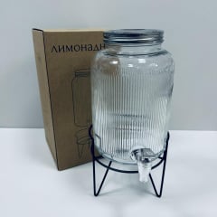 Лимонадник скляний S&T 9036-2 з металевою кришкою на підставці 3,8 л (23659) Київ