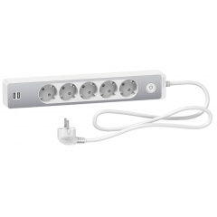 Удлинитель Schneider Electric ST945U1WA на 5 гнезд и 2хUSB (1,5м) алюминий Одеса