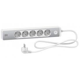 Удлинитель Schneider Electric ST945U1WA на 5 гнезд и 2хUSB (1,5м) алюминий