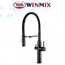 Смеситель для кухни Ухо с дополнительным краном под осмос рефлекторный Winmix VTM REFLECTOR BLACK (Chr-021) SUS304 из нержавеющей стали, Польша