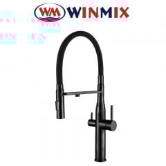 Смеситель для кухни Ухо с дополнительным краном под осмос рефлекторный Winmix VTM REFLECTOR BLACK (Chr-021) SUS304 из нержавеющей стали, Польша Долина