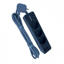 Мережевий подовжувач Borofone BAC8 16643 на 3 розетки 3 USB-А та 1 USB-C порт 3 м Чорний (23753)