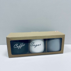 Набір керамічних банок з бамбуковими кришками BonaDi 304-034 Sugar/Tea/Coffee 3 шт 11,5х11,5х13 см 1 л Різнокольоровий (23523) Черкаси