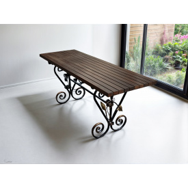 Стол кованый садовый Камелия для дачи, терассы, беседки 1500х700х800 мм, цвет Орех