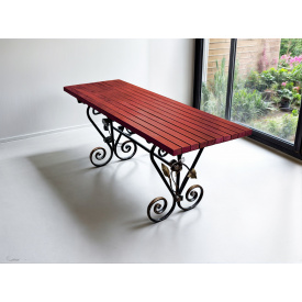 Стіл кований садовий Камелія для дачі, тераси, альтанки 1700х700х800 мм, колір Махагоній