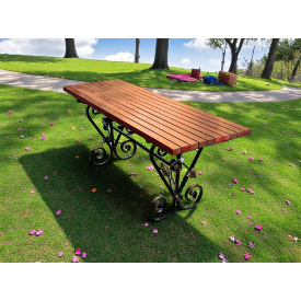 Стол кованый садовый Камелия для дачи, терассы, беседки 1700х700х800 мм, цвет Дуб