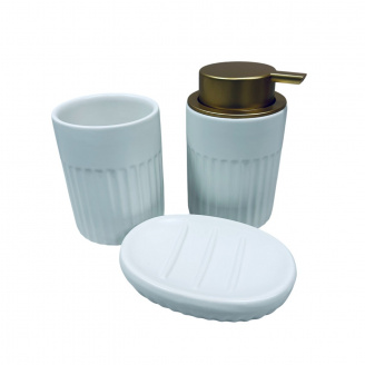Набір для ванної кімнати Bona Di 851-331 дозатор для мила/склянка для зубних щіток/мильниця 3 предмети Білий (23585)