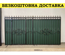 Ворота из встроенной калиткой из профнастила