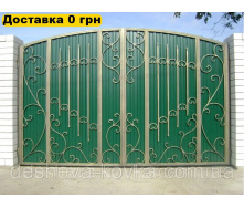 Кованые распашные ворота из профнастила