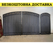 Ворота кованые из профнастилом и калиткой Код: А-01223