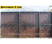 Кованые ворота из профнастила из калиткой