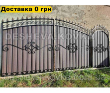 Кованые ворота из профнастилом и коваными элементами