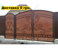 Кованые ворота под заказ из профнастила из коваными элементами