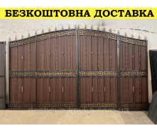 Кованые ворота из профнастилом