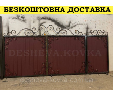 Ворота с вишневым глянцевым профнастилом и ковкой в ​​НАЛИЧИИ