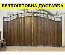 Кованые ворота из профнастилом