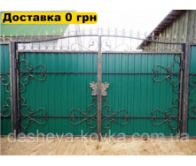 Распашные ворота из калиткой из профнастила