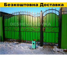 Ворота из профнастила из калиткой из элементами ковки