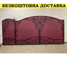 Ворота из элементами ковки из профнастила