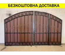 Ворота кованые из профнастилом и калиткой Код: А-01227