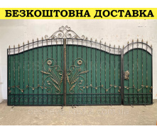 Ворота кованые из профнастилом и калиткой Код: А-01247