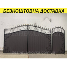 Ворота кованые из профнастилом и калиткой Код: А-01250
