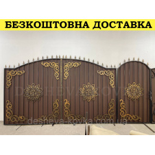 Ворота кованые из профнастилом и калиткой Код: А-01198