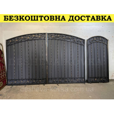 Ворота кованые из профнастилом и калиткой Код: А-01223