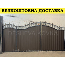 Ворота кованые из профнастилом и калиткой Код: А-01229