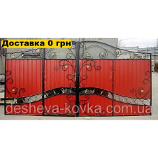 Фото - Кованые ворота из встроенной калиткой из профнастила Кованые ворота из встроенной калиткой из профнастила