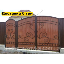 Кованые ворота под заказ из профнастила из коваными элементами