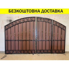 Ворота кованые из профнастилом и калиткой Код: А-01227